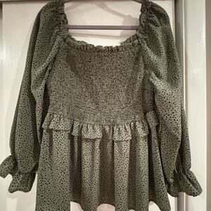 Green Polka Dot Smocked Women's Top